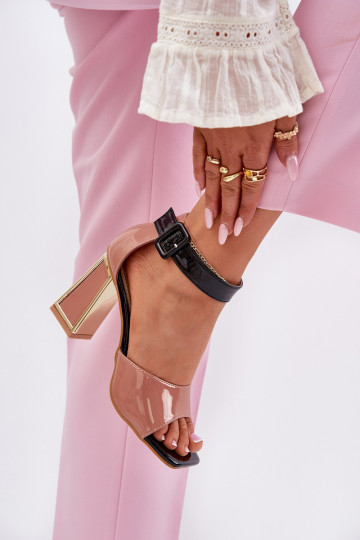 Lackierte Damen Sandalen mit Absätzen, Vinceza 20266, rosa 2
