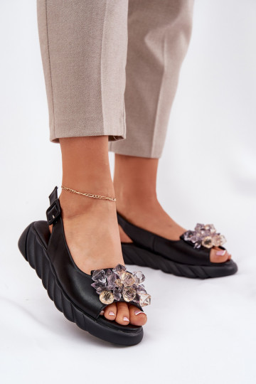 Sandales féminines avec des paillettes, Artiker 54C1628, couleur noire