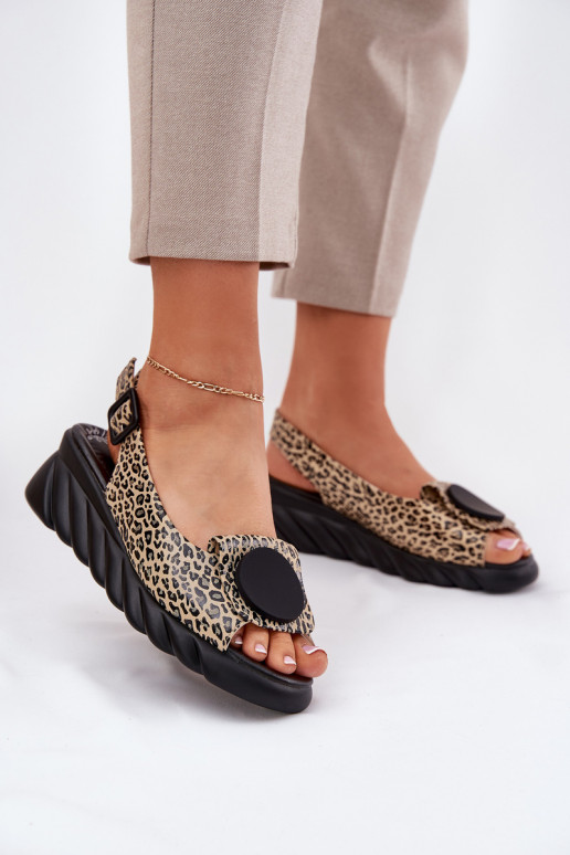 Sandalen Z Ermöglichtturalnej Skóry Auf einem Keil Artiker 56C2186 mit Leopardenfellmuster Sandalen Z Ermöglichtturalnej Skóry Auf einem Keil Artiker 56C2186 mit Leopardenfellmuster