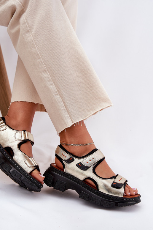 Damensandalen Feminin Z mit Klebeverschlussami Artiker 56C0469 goldene Farbe