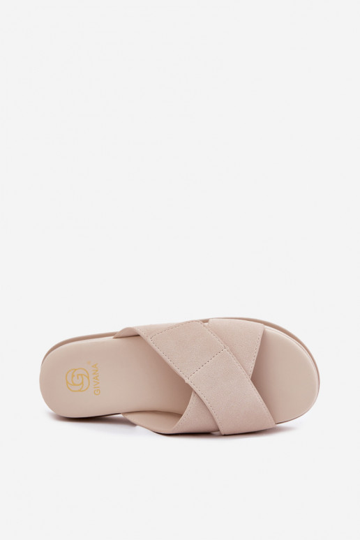 Pantoufles pour femmes avec une plateforme Z Przeplatającymi Się Paskami beige Rinasara