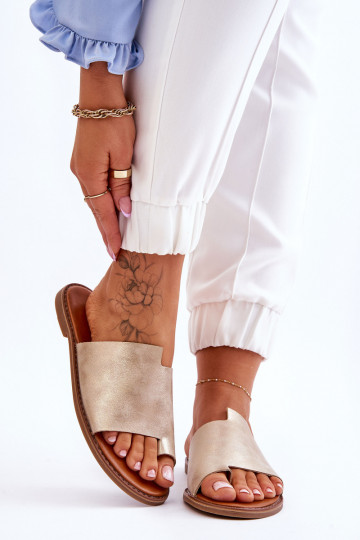 Dames leren slippers, lichtgouden kleur, "Amite"
