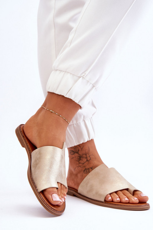 Feminin Lederhausschuhe Hausschuhe Hellgolden Amite