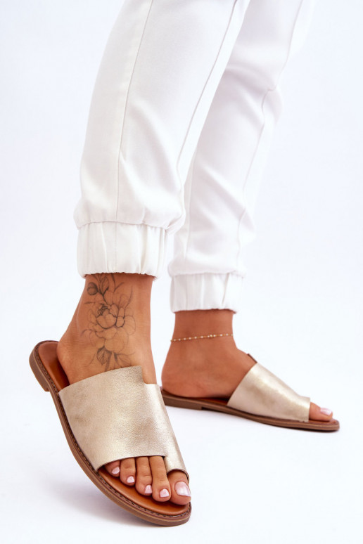 Dames Leren pantoffels Slippers Licht goud Amite