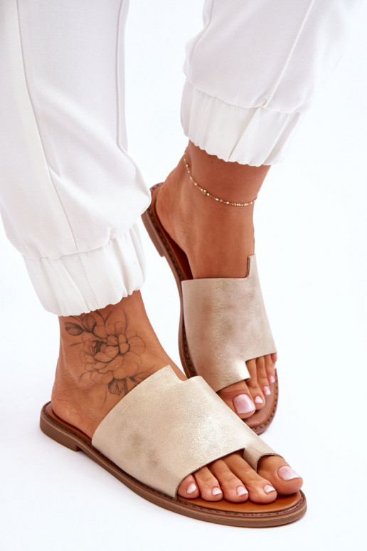 Dames Leren pantoffels Slippers Licht goud Amite