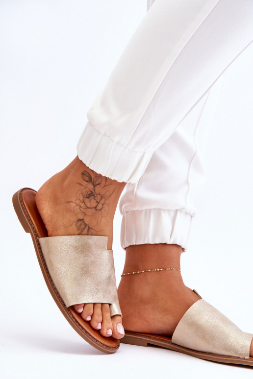 Féminin Pantoufles en cuir Chaussons Doré clair Amite Féminin Pantoufles en cuir Chaussons Doré clair Amite