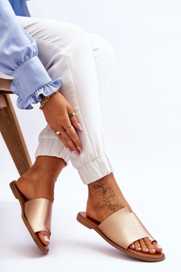 Féminin Pantoufles en cuir Chaussons couleur dorée Amite 2