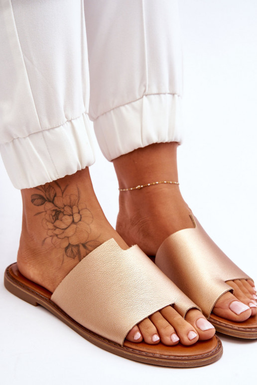 Féminin Pantoufles en cuir Chaussons couleur dorée Amite