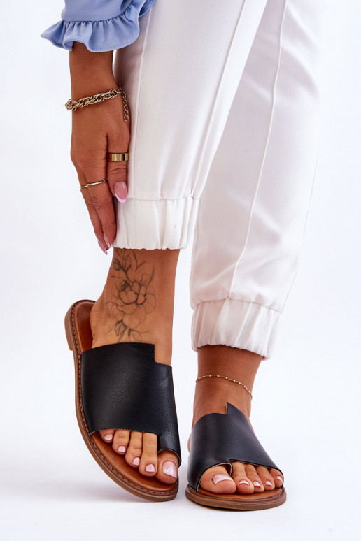 Féminin Pantoufles en cuir Chaussons couleur noire Amite Féminin Pantoufles en cuir Chaussons couleur noire Amite