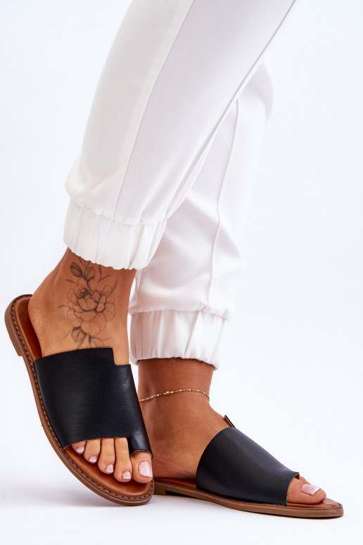 Féminin Pantoufles en cuir Chaussons couleur noire Amite Féminin Pantoufles en cuir Chaussons couleur noire Amite