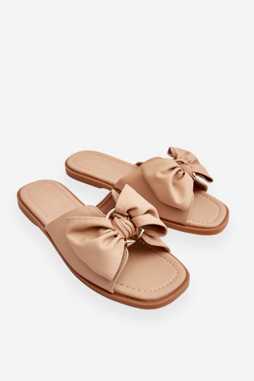 Chaussons en cuir féminin avec des nœuds, couleur sable, « Becky » 2