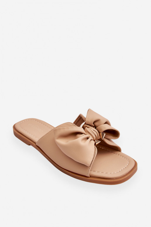 Dames Leren pantoffels met linten beige Becky Dames Leren pantoffels met linten beige Becky