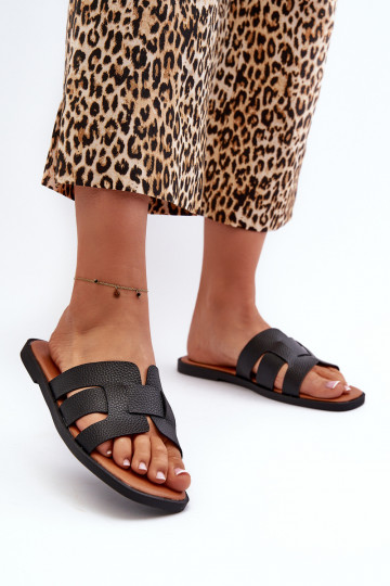 Chaussons à semelle plate en simili cuir pour femmes, couleur noire, "Risamay"