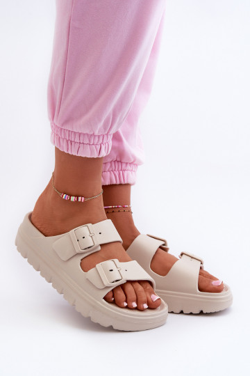 Damesschuimslippers met platform beige Melorea 2