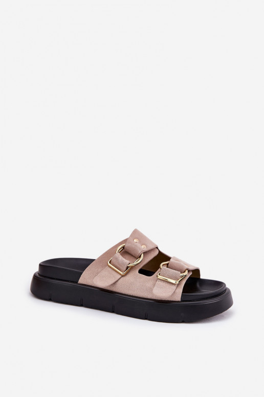 Dames suède pantoffels Met sierlijki met gespenmi Big Star RR274659 Lichtroze tint