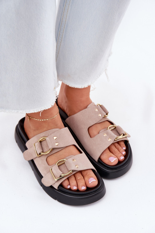 Dames suède pantoffels Met sierlijki met gespenmi Big Star RR274659 Lichtroze tint