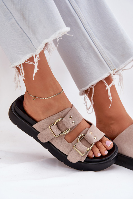 Dames suède pantoffels Met sierlijki met gespenmi Big Star RR274659 Lichtroze tint