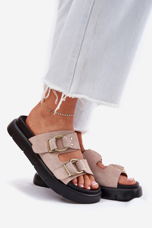 Dames suède pantoffels Met sierlijki met gespenmi Big Star RR274659 Lichtroze tint