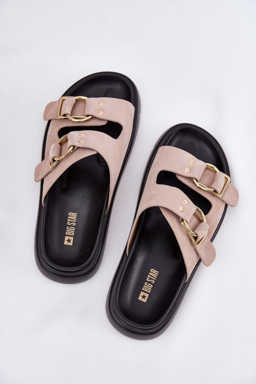 Chaussons femme en daim Avec des décorationsi avec bouclesmi Big Star RR274659 Nuance rose clair