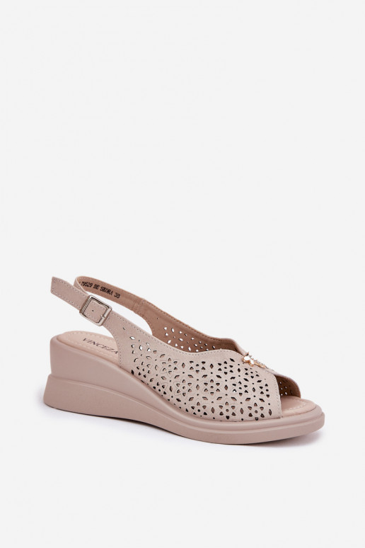 Peau Sandales ajourées Féminin Sur un coin Vinceza 79529 beige