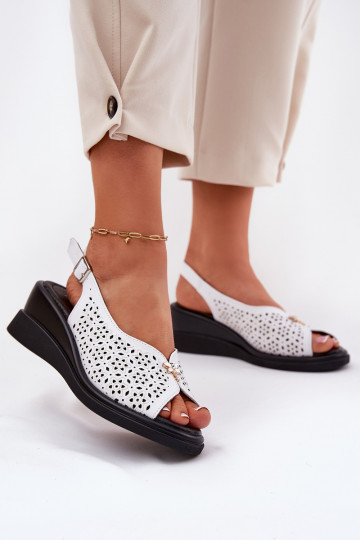 Peau Sandales ajourées Féminin Sur un coin Vinceza 79529 couleur blanche 2