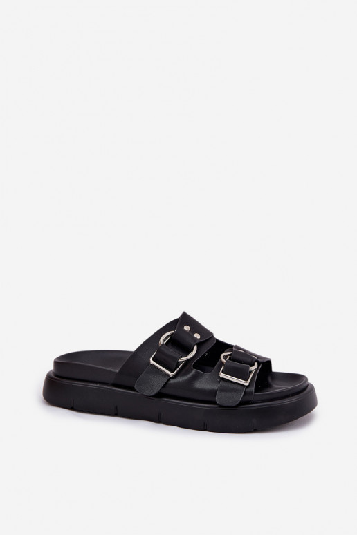 Lederhausschuhe Feminin Mit Dekorationeni mit Schnallenmi Big Star RR274658 schZuarze Farbe