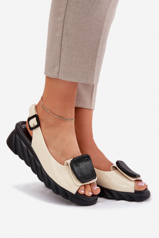 Leer Gelakte sandalen voor dames Op de INig met decoratie Artiker 56C1567 beige