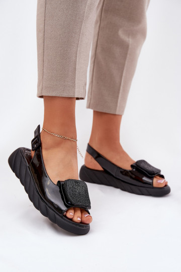 Zwarte dames lak schoenen op hak met decoratie, Artiker 56C1564 2