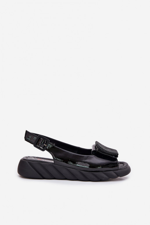 Peau Sandales laquées pour femme Sur un coin avec décoration Artiker 56C1564 couleur noire