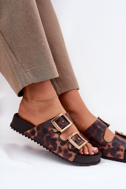 Geurig Damespantoffels met gespen met luipaardbontpatronen ZAXY RR285059 bruine kleur