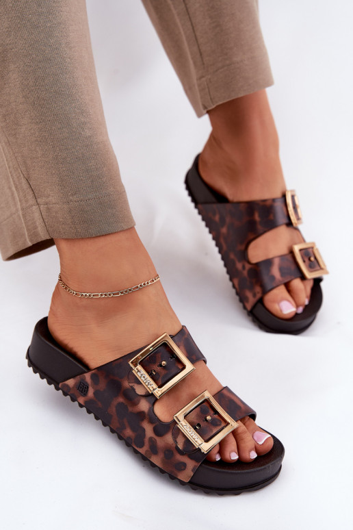 Geurig Damespantoffels met gespen met luipaardbontpatronen ZAXY RR285059 bruine kleur