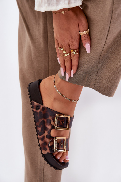 Duftend Damenhausschuhe mit Schnallen mit Leopardenfellmuster ZAXY RR285059 braune Farbe