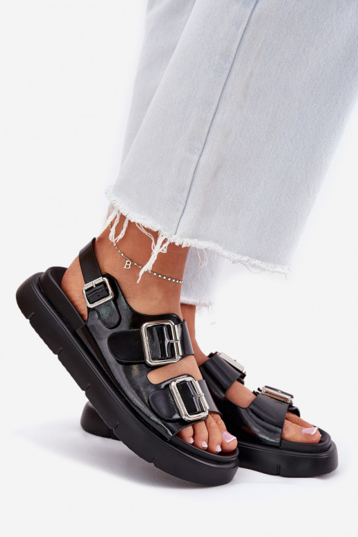 Leer Gelakte sandalen voor dames met gespen Big Star RR274662 zInart Leer Gelakte sandalen voor dames met gespen Big Star RR274662 zInart