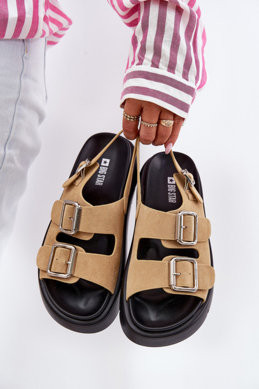 Suède damessandalen met gespen Big Star RR274665 beige Suède damessandalen met gespen Big Star RR274665 beige