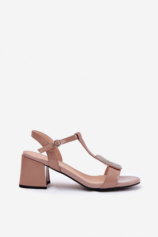 Haut Lackierte Sandalen für Damen mit Absätzen mit Ornamenten Vinceza 91134 Beige