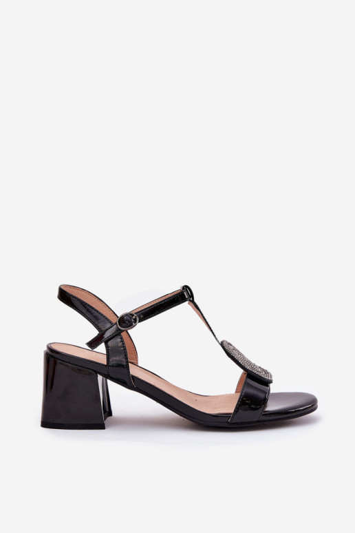 Peau Sandales laquées pour femme avec des talons avec des ornements Vinceza 91134 couleur noire