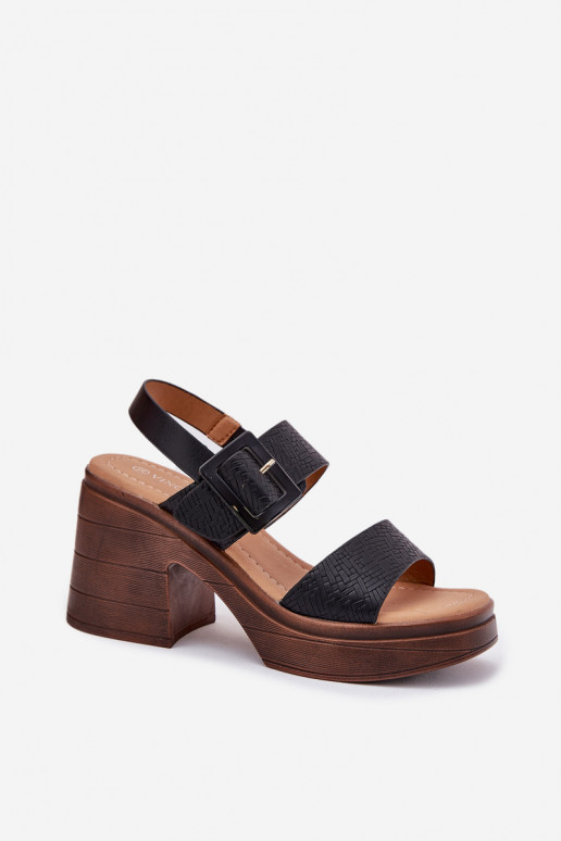 Sandales pour femmes Sur des talons massifs et plateforme Vinceza 17387 couleur noire