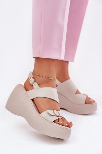 Dames sandalen Dames Op de INig en platform S.Barski LR51-540 beige 2