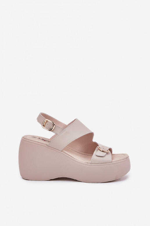 Damensandalen Feminin Auf einem Keil und Plattform S.Barski LR51-540 Beige