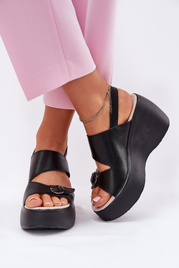 Sandales pour femmes Féminin Sur un coin et plateforme S.Barski LR51-540 couleur noire 2