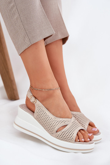 Damensandalen Feminin Auf einem Keil S.Barski LR51-660 goldene Farbe