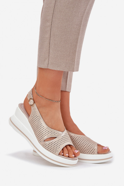 Damensandalen Feminin Auf einem Keil S.Barski LR51-660 goldene Farbe Damensandalen Feminin Auf einem Keil S.Barski LR51-660 goldene Farbe