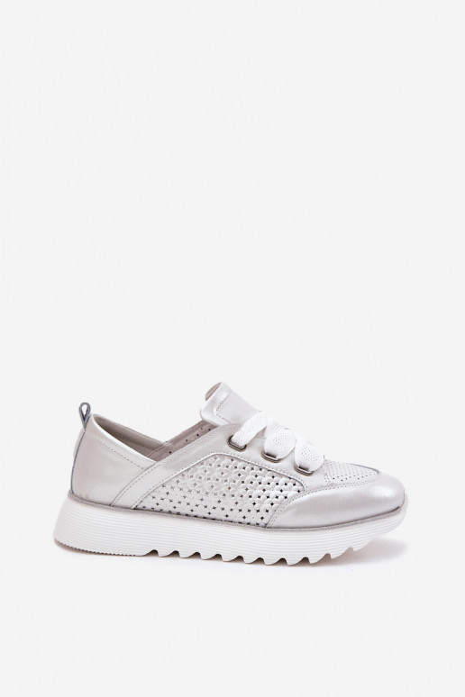 Peau Chaussures modèle baskets Féminin avec une plateforme D&A LR51-796 couleur argent