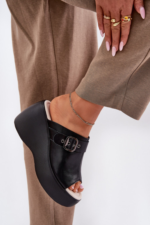 Leren pantoffels Dames met platform I Koturnie met gespen S.Barski LR51-542 zInart