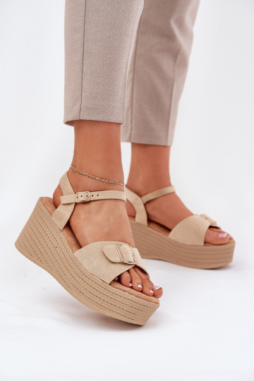 Chaki-farbene Damenabsatzschuhe mit Schnallen, „Liniella"