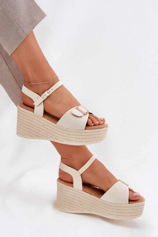 Damensandalen Auf einem Keil mit Schnallen Beige Liniella Damensandalen Auf einem Keil mit Schnallen Beige Liniella