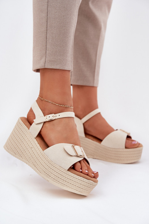 Damensandalen Auf einem Keil mit Schnallen Beige Liniella Damensandalen Auf einem Keil mit Schnallen Beige Liniella
