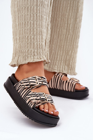 Damenhausschuhe mit Schnallen mit einer Plattform Zebra Nilatha 2