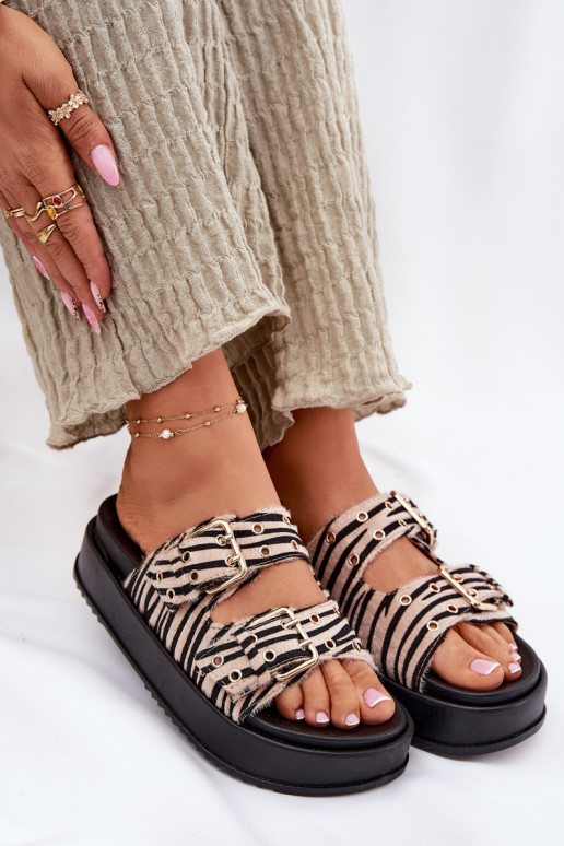 Damespantoffels met gespen met platform Zebra Nilatha