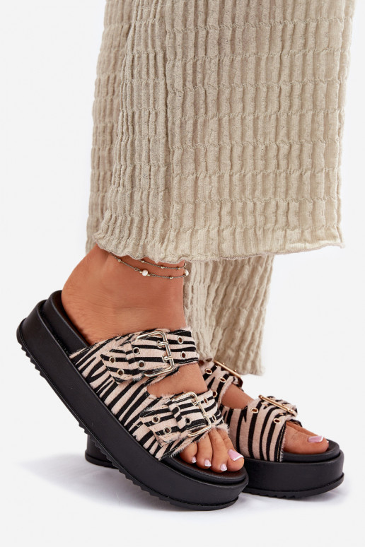 Damenhausschuhe mit Schnallen mit einer Plattform Zebra Nilatha